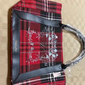VICTORIA'S SECRET VS TOTE BAG PLAID RED BLACK ROSES FLORAL HOLIDAY‎ PURSE NWOT.